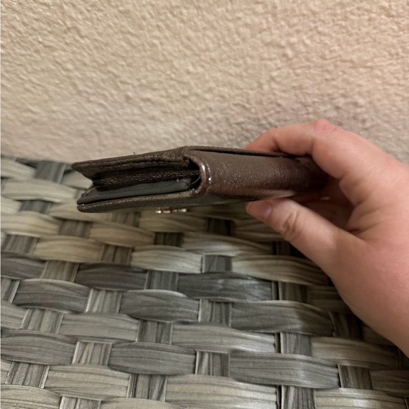 Coach Metallic Leather Bifold Wallet ID Window Bronze Gunmetal - Picture 7 of 16